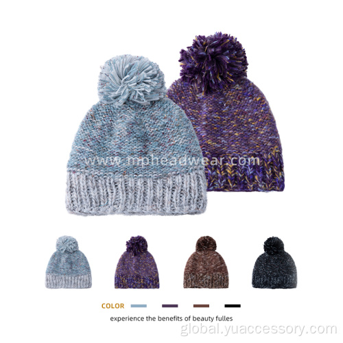 Winter Warm Knitted Beanie Hat Acrylic Reverse Jersey Knitted Bobble Hat Factory